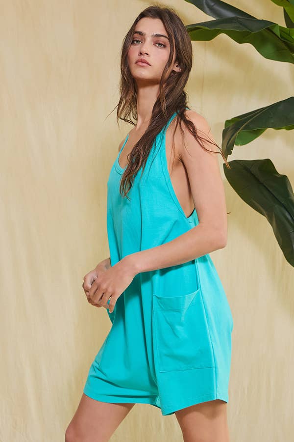 Oversize Tank V-neck Solid Jersey Romper