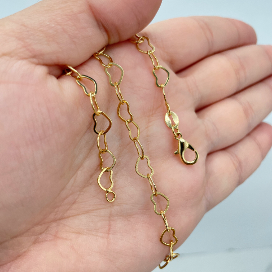 18k Gold Filled 2mm Linked Hearts Chain Necklace or Bracelet