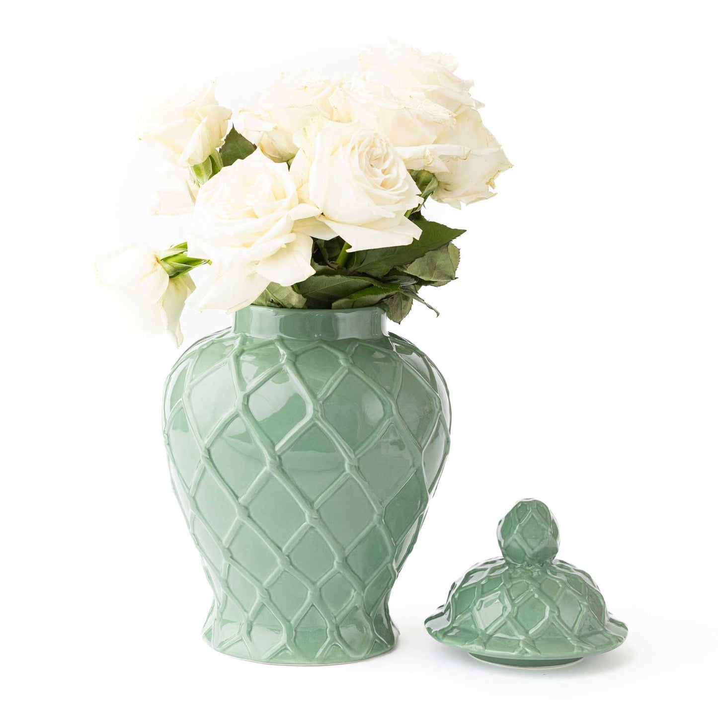 Green Textured Ginger Jar with Lid, Extra Large