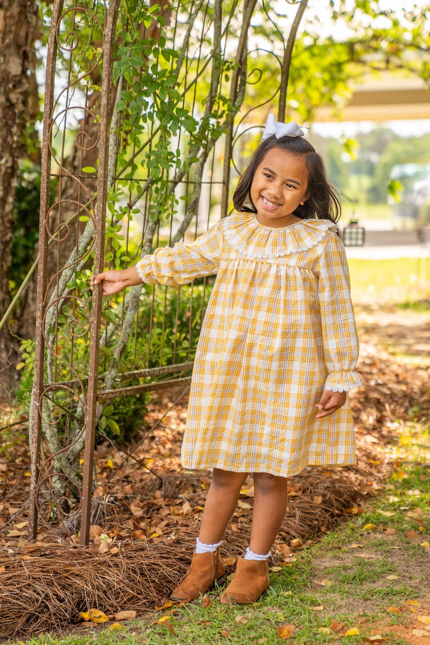 Hunter Mustard & Blue Plaid Kid's Dress