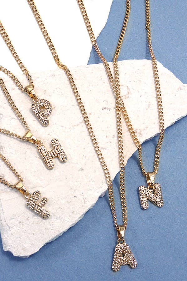 RHINESTONE INITITAL CHAIN NECKLACE