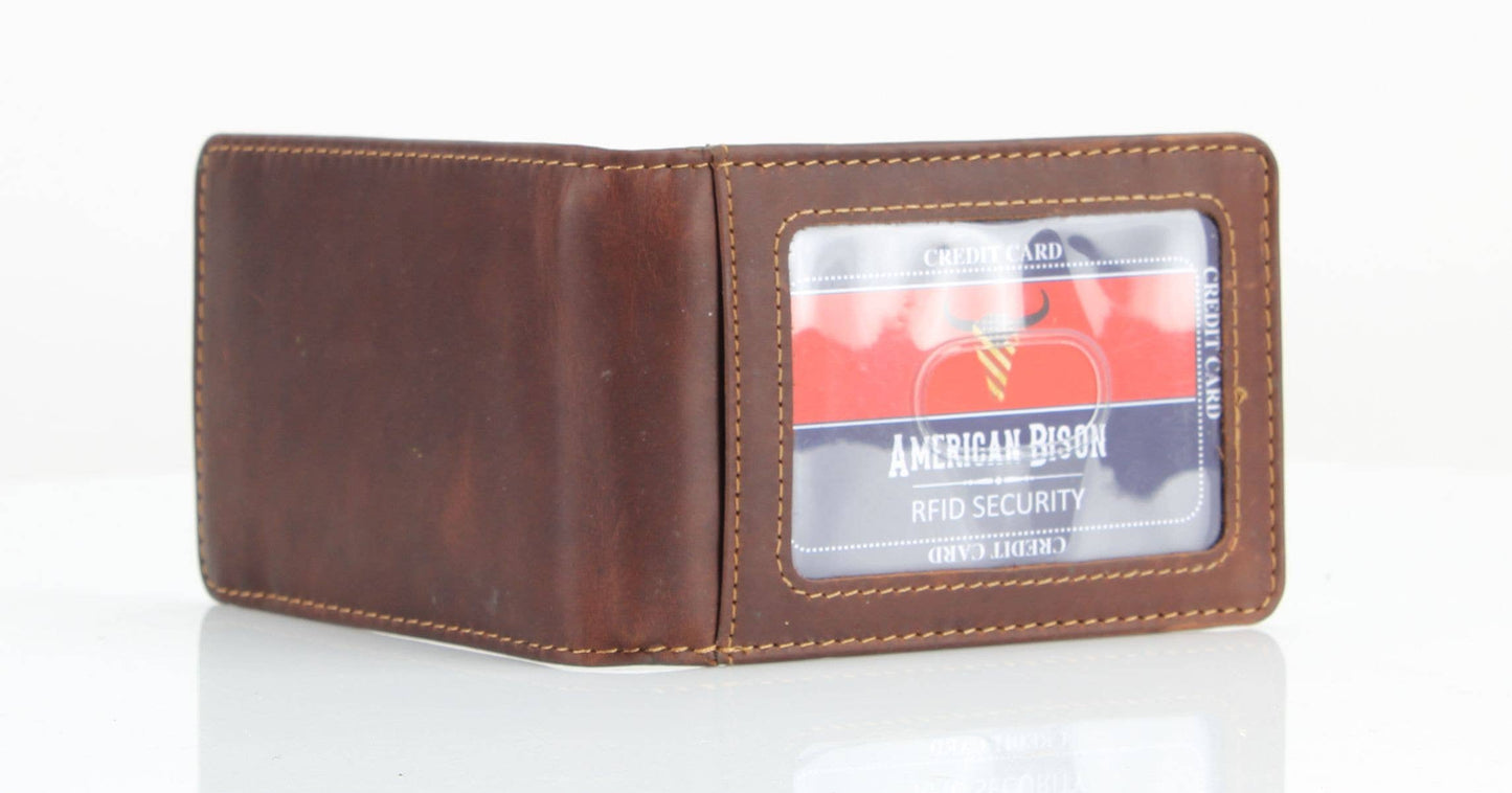 American Bison RFID Leather Bi Fold Money Clip Wallet