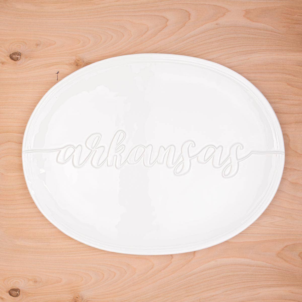 Arkansas Embossed Platter   White   16x12