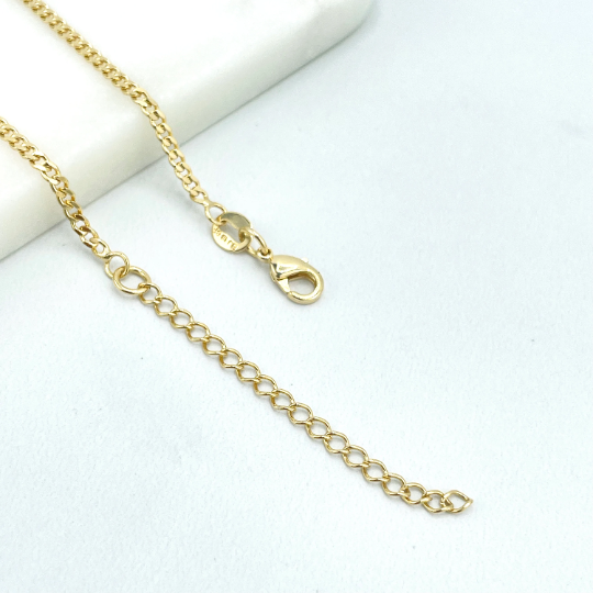 18k Gold Filled 2mm Flat Curb Link Chain, 2mm Cuban Link Chain