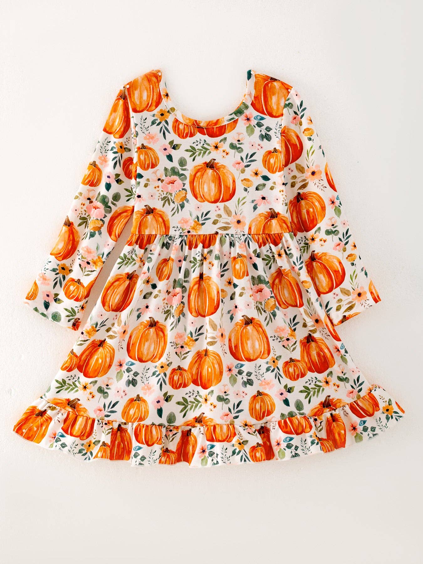 Girls Halloween Pumpkin Print Long Sleeve Dress