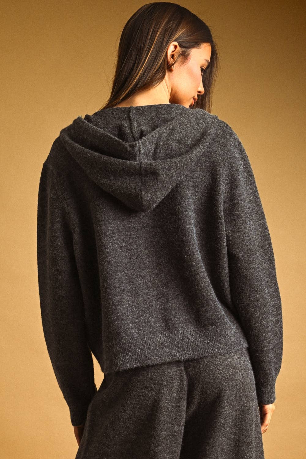 J7311ST   BUTTON FRONT SWEATER JACKET WITH HOOD
