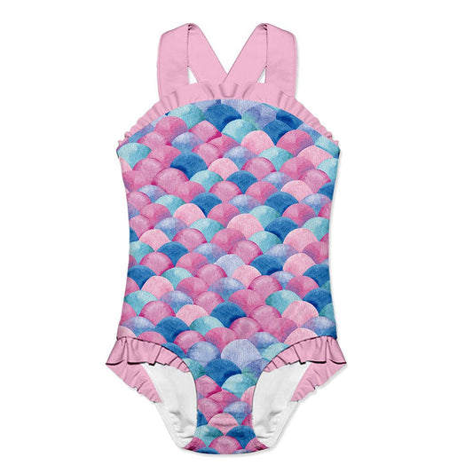 Girls Lilac Bubble Gum Mermaid  One-Piece Swimsuit 