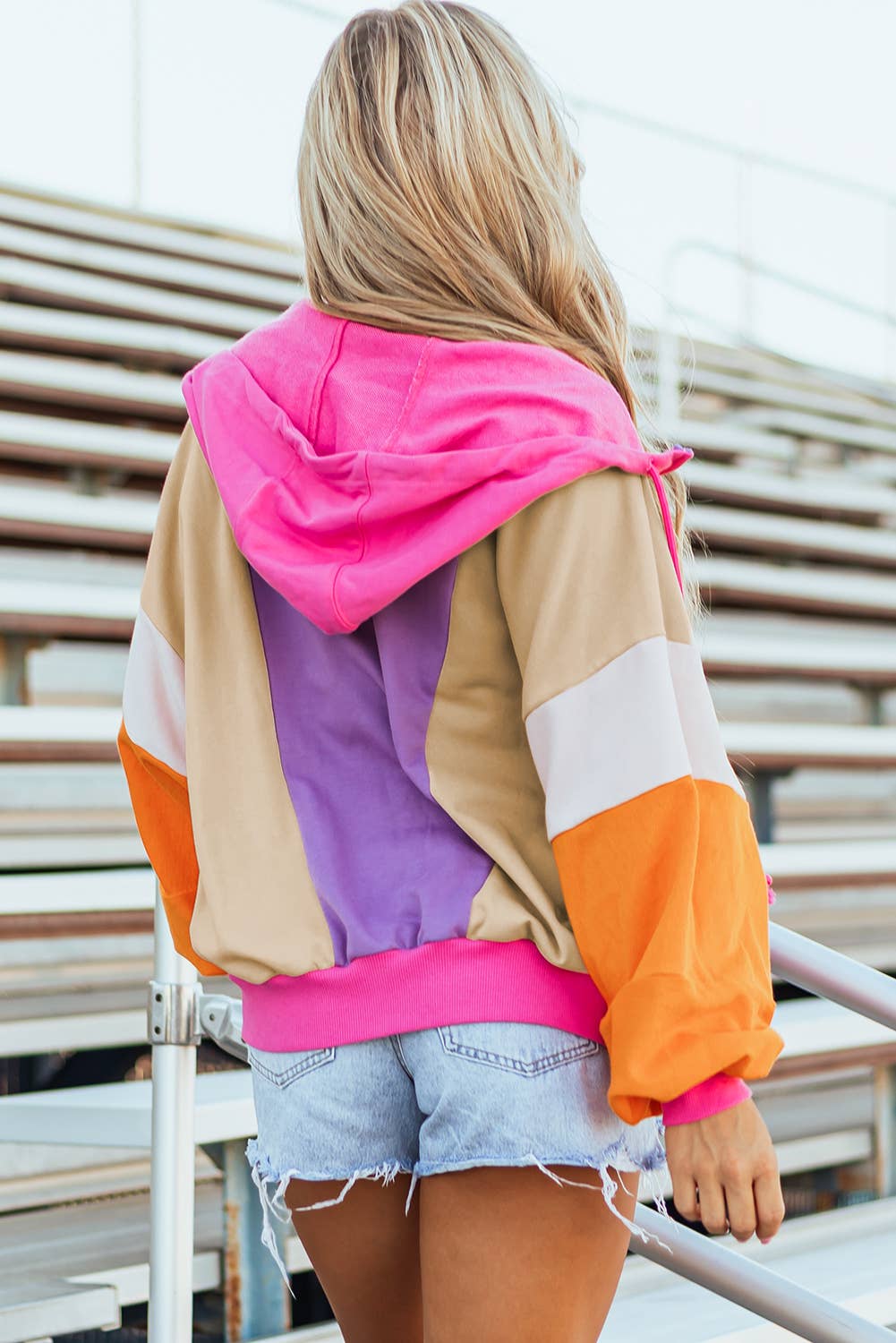 LDC Oversized Colorblock Patchwork Full Zipped Hoodie