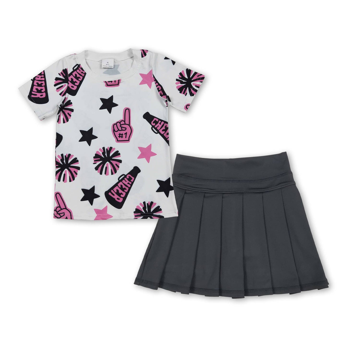 Blue cheer top pleated active skirt girls clothing set
