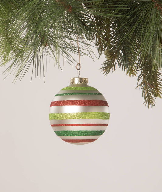 Retro Red and Green Striped Ball Ornament