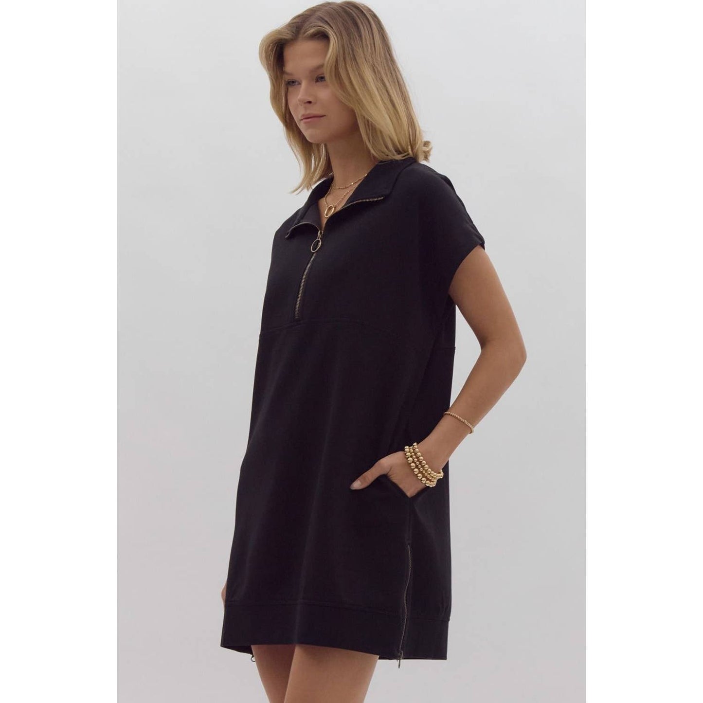 Solid short sleeve sweater dress