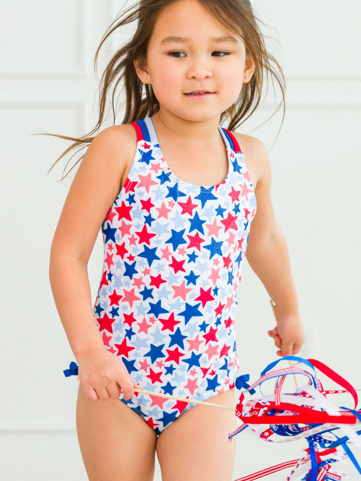 Shimmer Star Cross-Back One Piece Swimsuit