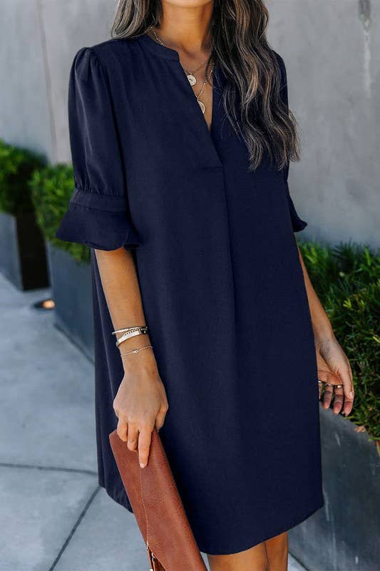 Ruffled Sleeve Shift Dress