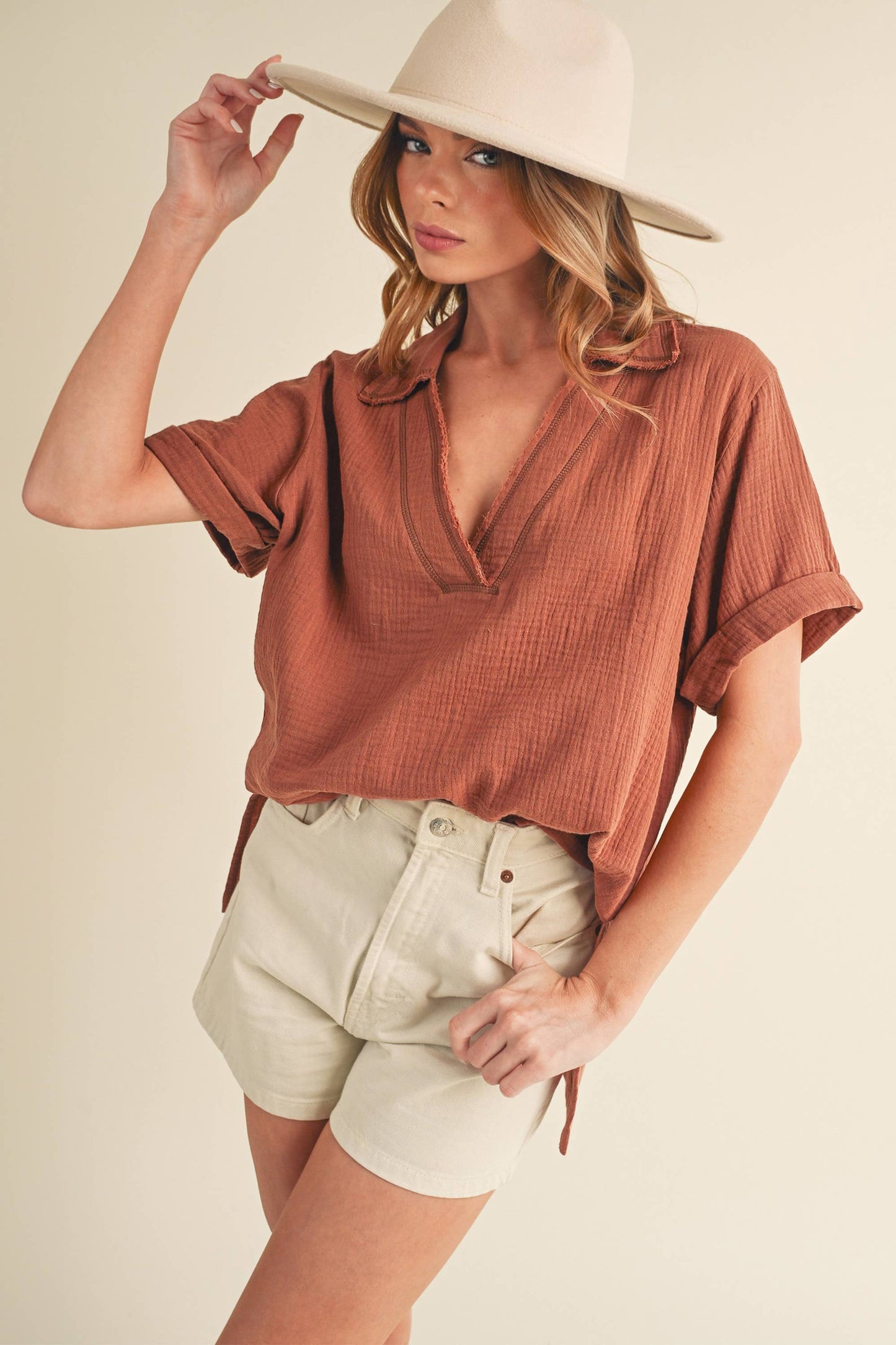 Jamy Collared Short Sleeve Top