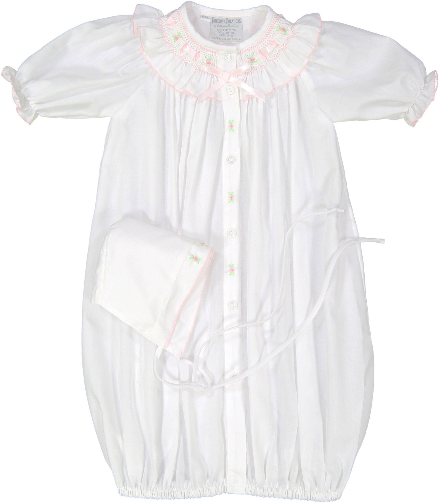 Preemie Ribbon Ruffle Smocked Take Me Home Gown with Hat