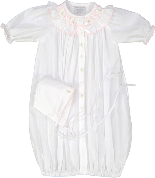 Preemie Ribbon Ruffle Smocked Take Me Home Gown with Hat