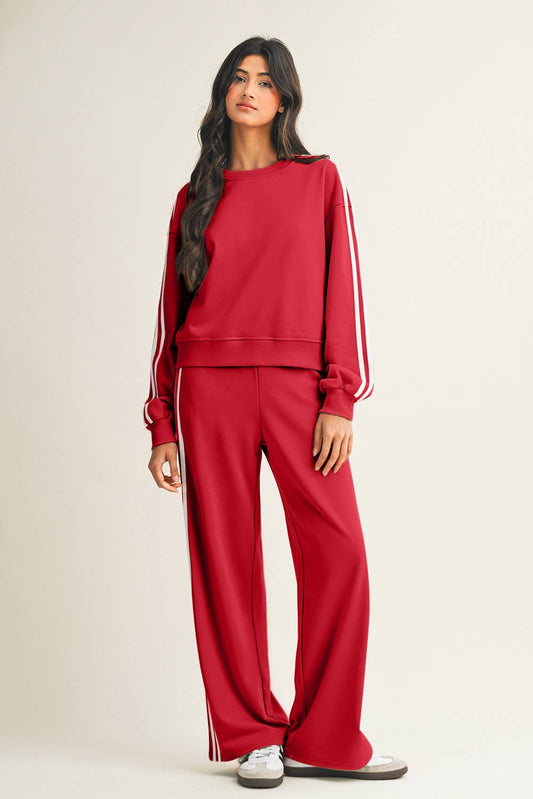 LDC Striped Crewneck Pullover Sweatpants 2pcs Outfit