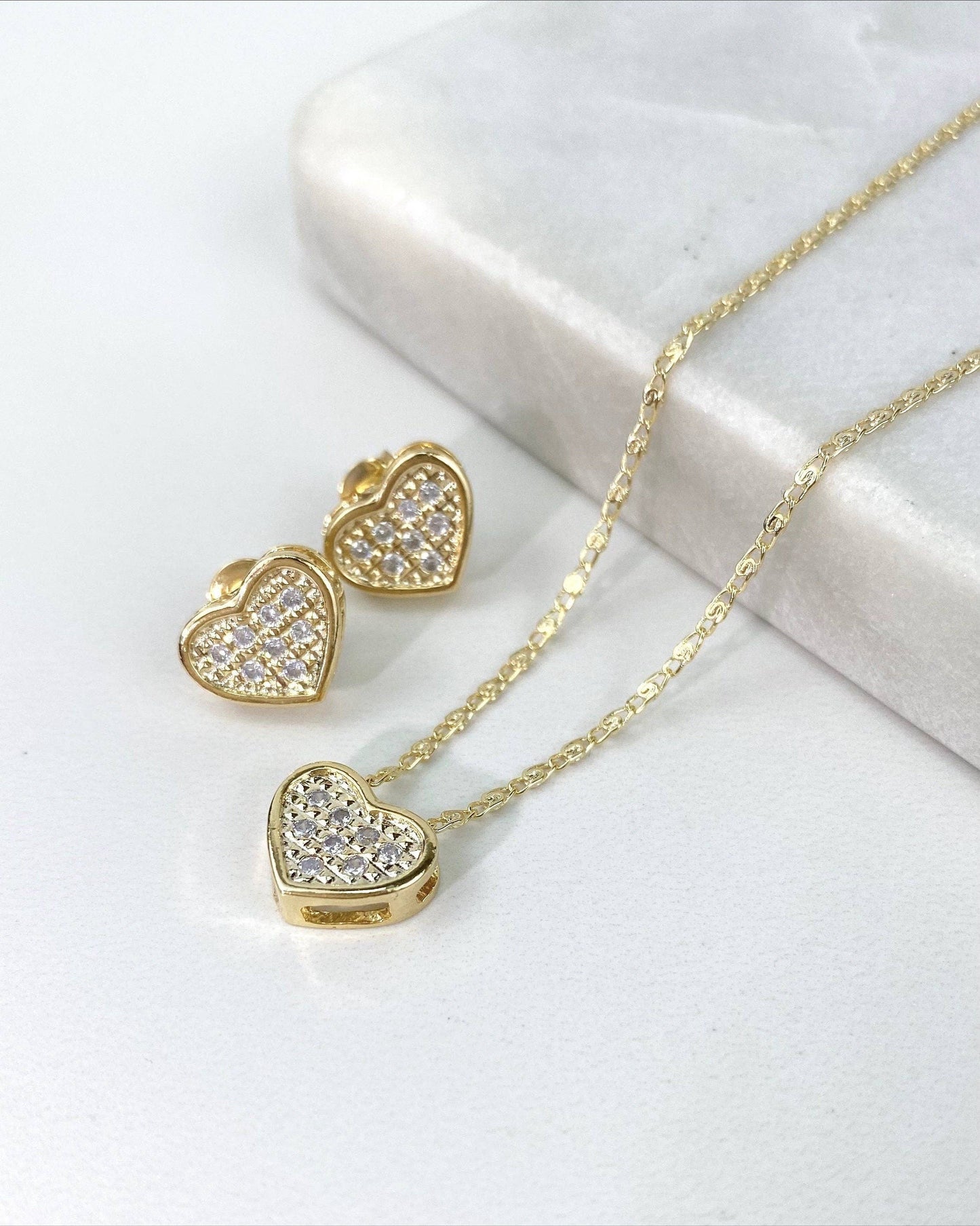 18k Gold Filled Micro Cubic Zirconia Heart Design Set