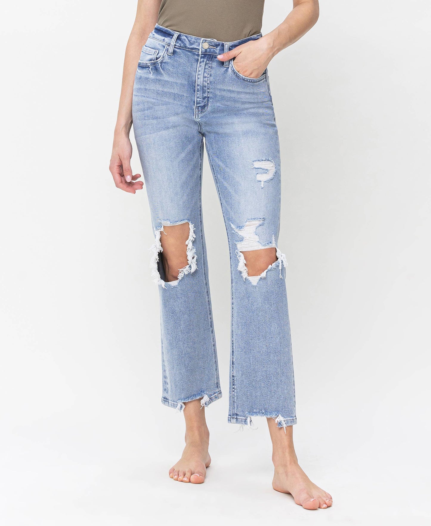 ALYSSA 90'S SUPER HIGH RISE DISTRESSED STRAIGHT JEANS T5933