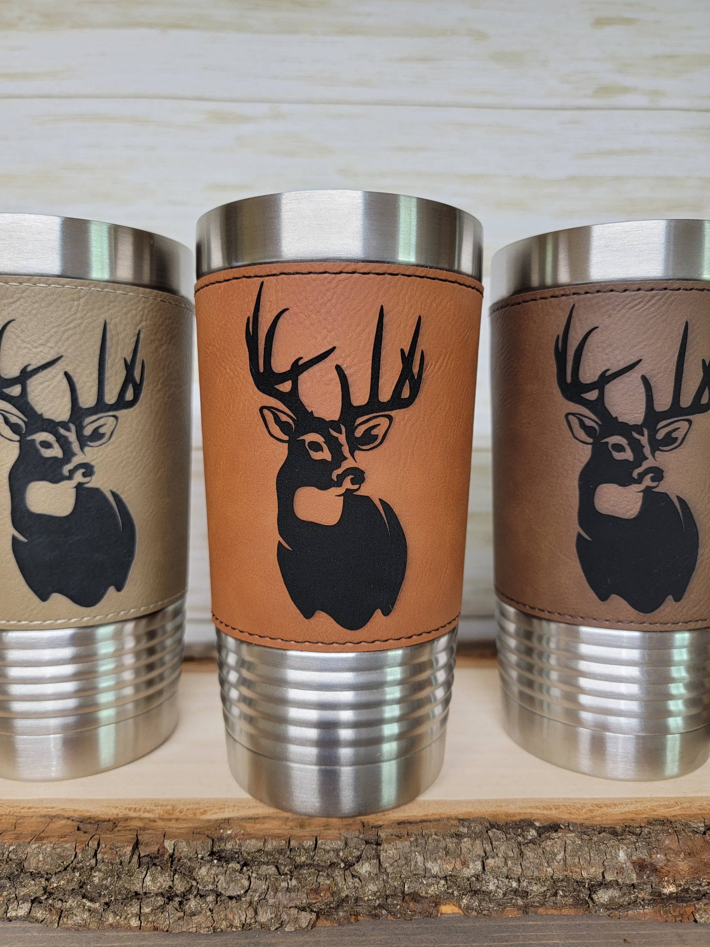 Whitetail State Engraved Leather Insulated Tumbler. MISSISSIPPI