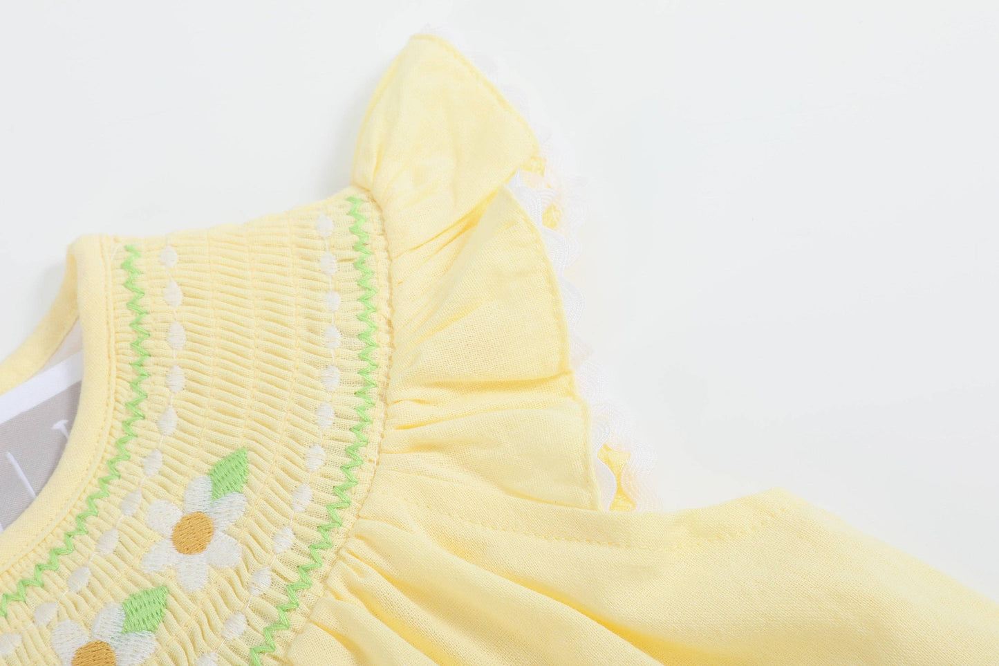 Yellow Daisy Pocketed Smocked Bishop Dress
