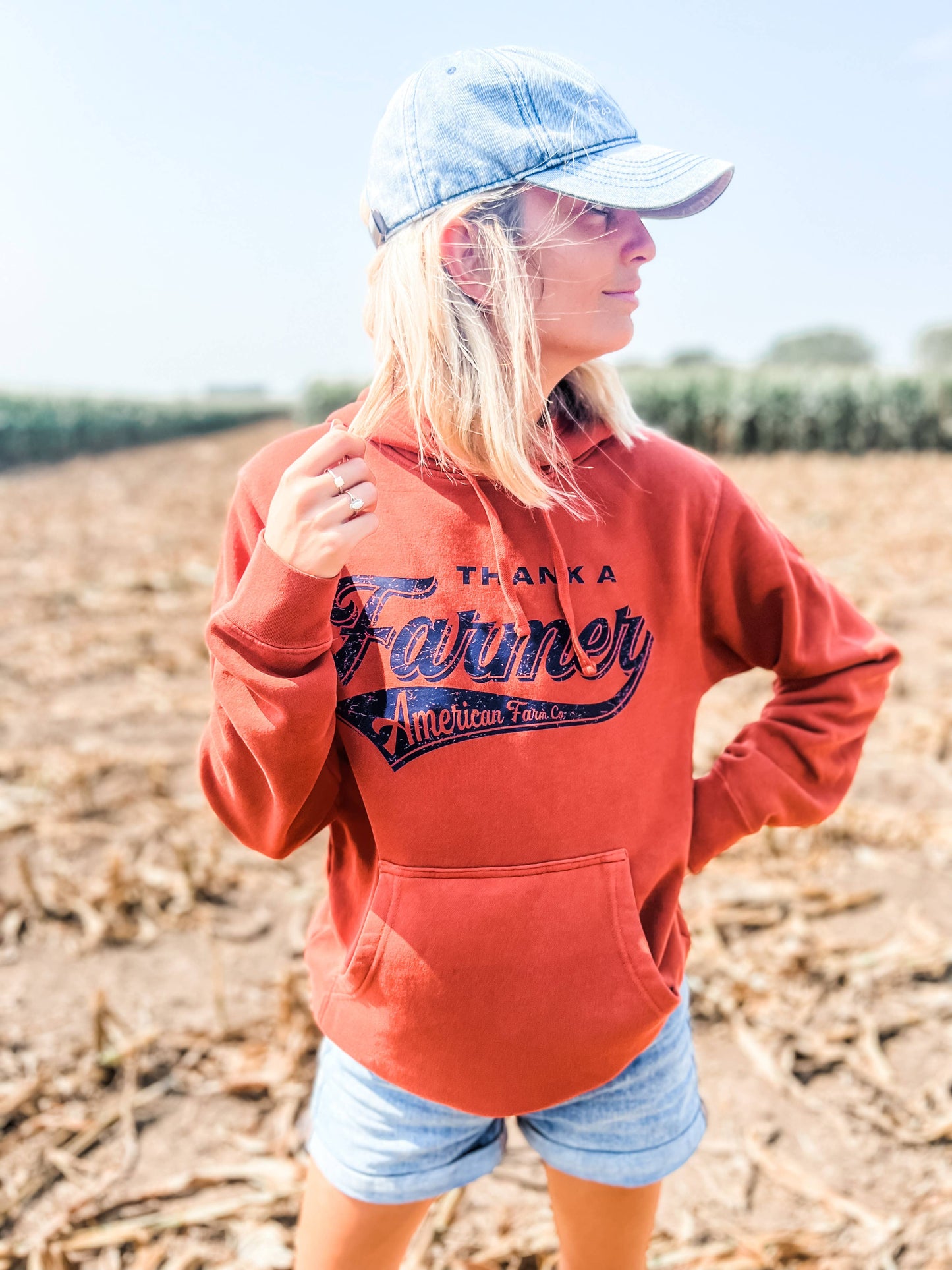 Western ‘Thank A Farmer’ Orange Graphic Hoodie