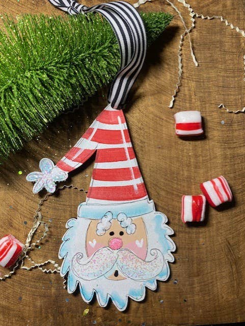 Long Santa hand painted Christmas ornament