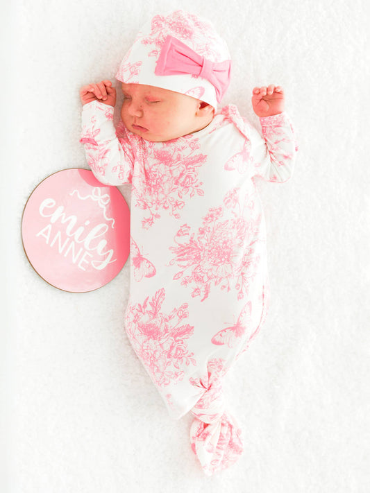 Bubblegum Pink Bamboo Ruffle Gown & Hat