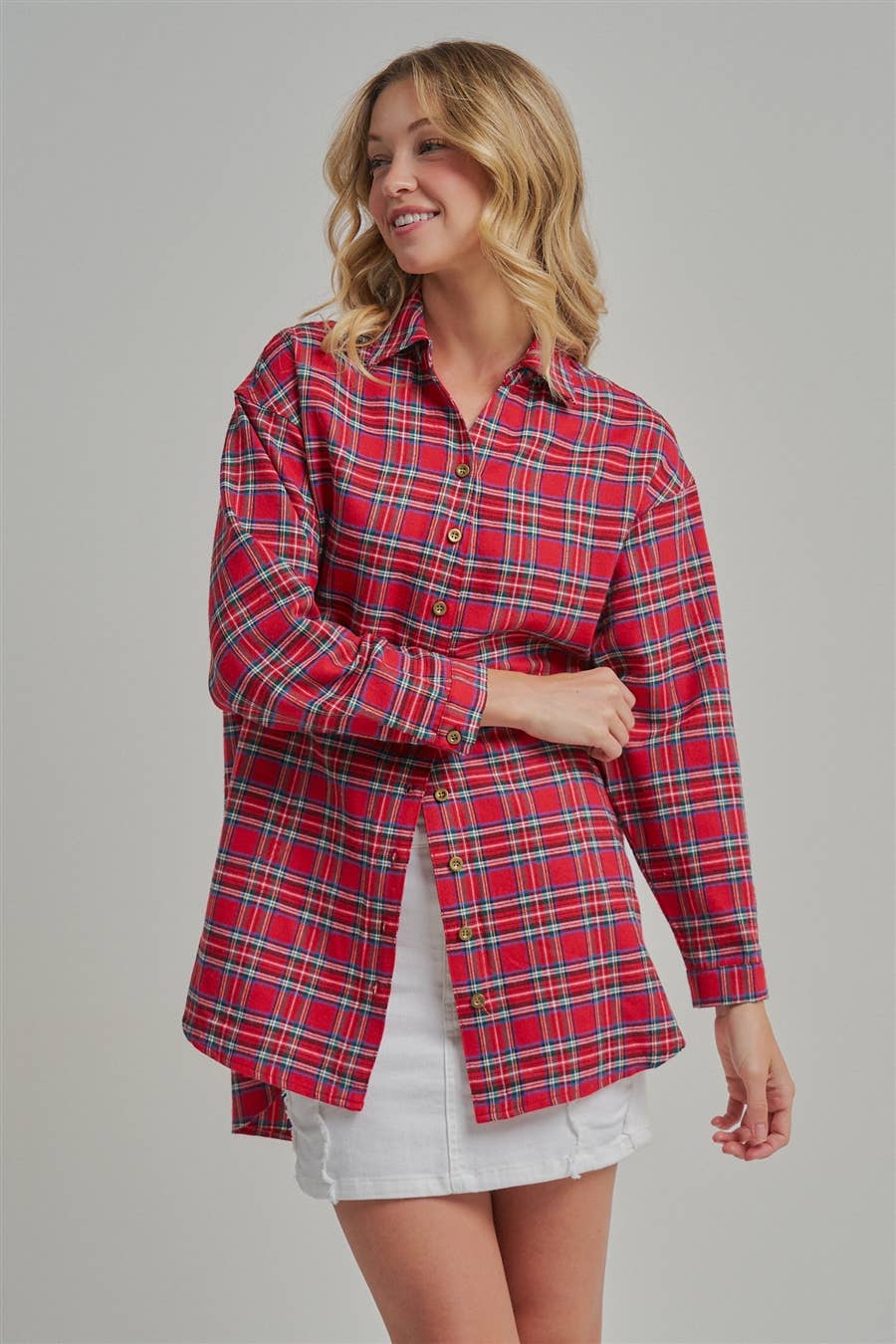CHRISTMAS HOLIDAY  PLAID BUTTON DOWN SHIRT TOP_JLT00105-09