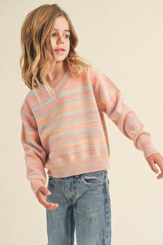 TWEEN KIDS GIRLS LONG SLEEVE V NECK STRIPE SWEATER (4-6X)