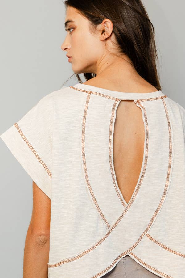 Overlap Open Back Reverse Stitched Crop Top