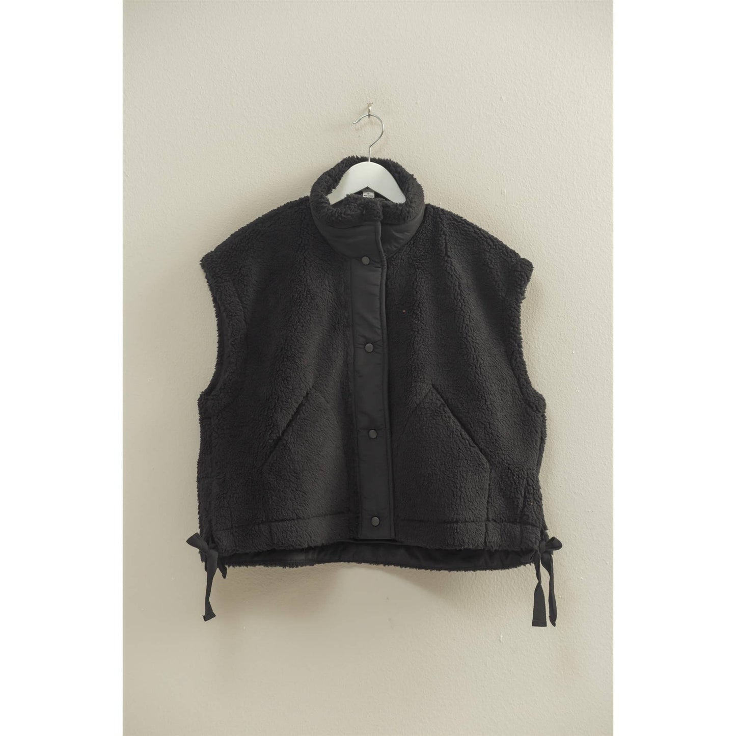 Cozy Sherpa Vest Jacket with Tie-Up Side Details