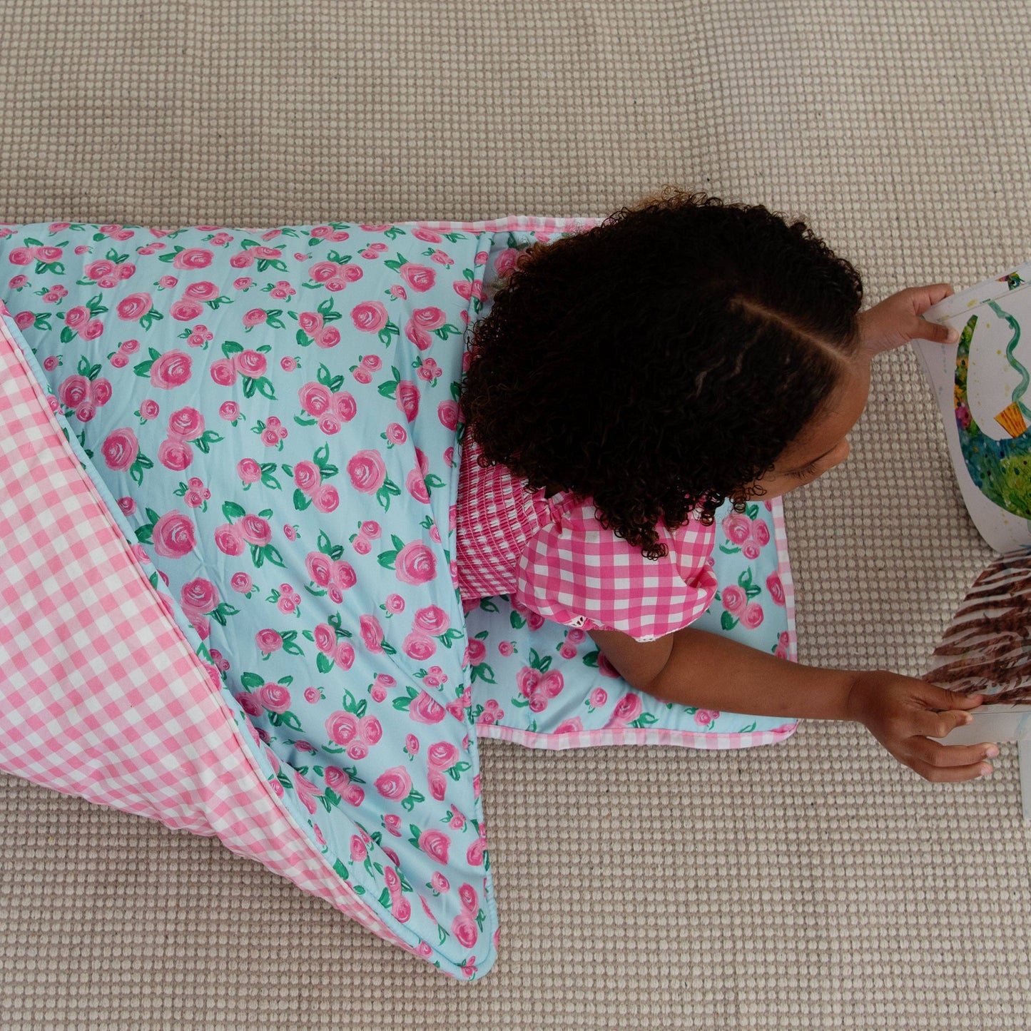 Watercolor Roses & Pink Gingham Nap Mat