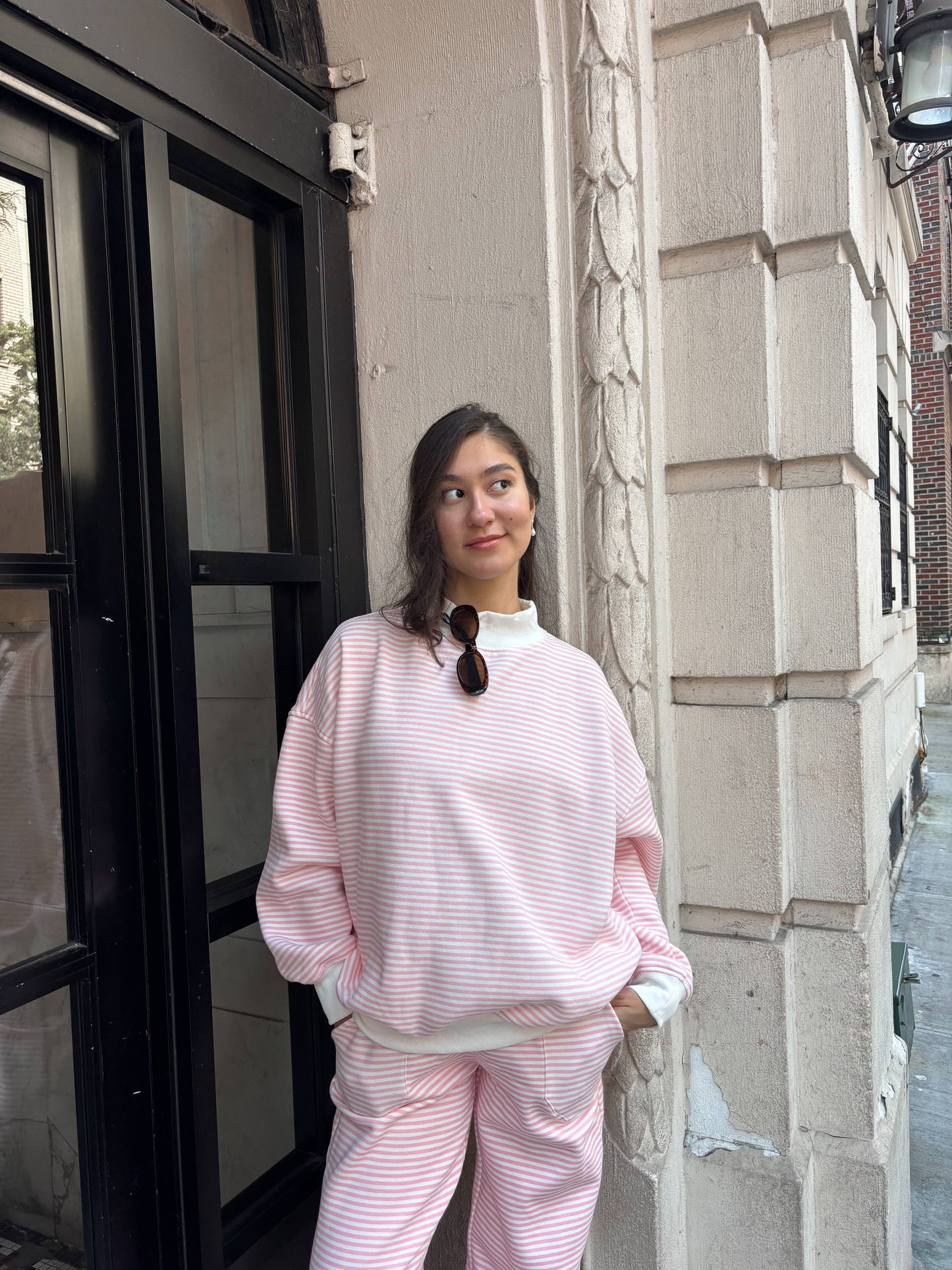 Light Pink and White Striped Mockneck Sweatshirt