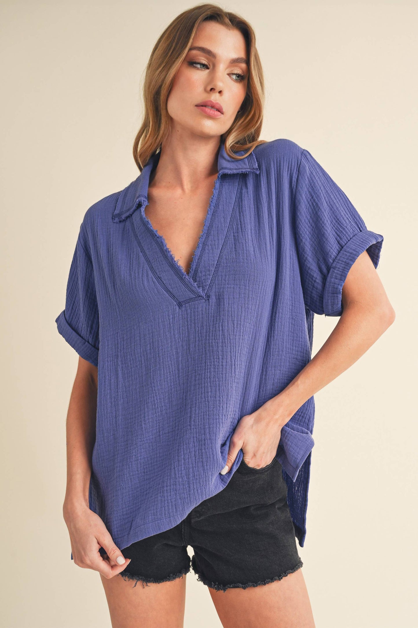 Jamy Collared Short Sleeve Top