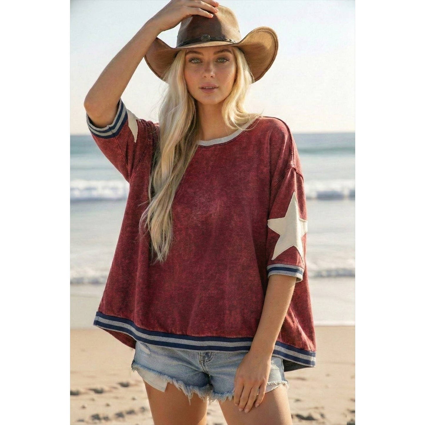 Washed Vintage Cotton 4th Of July Raw Edge Top