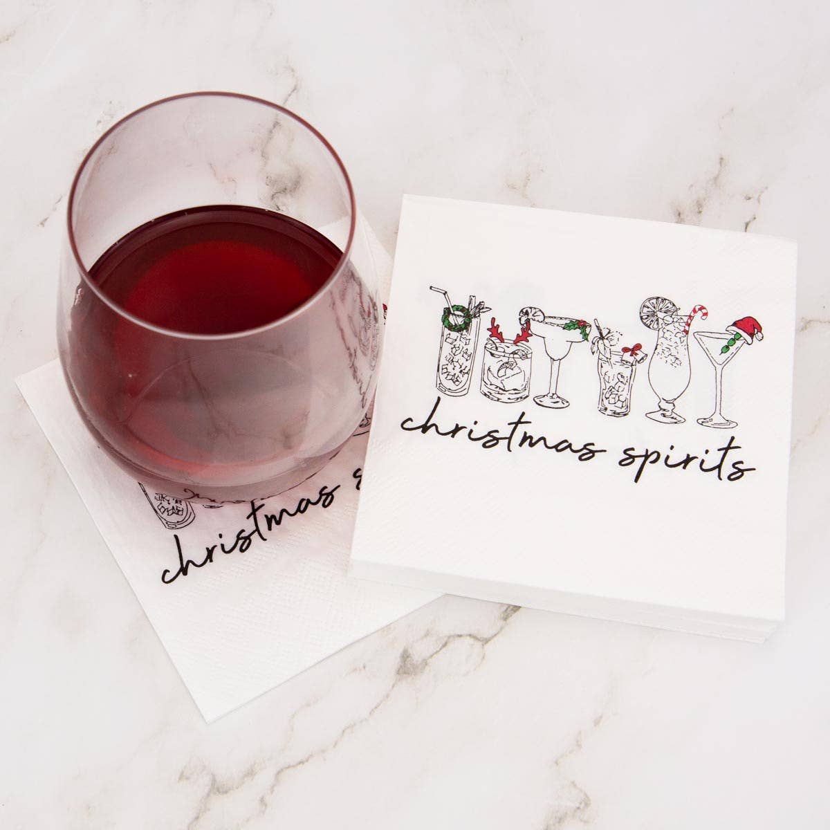 Christmas Spirits Cocktail Napkins    White/Multi   5"
