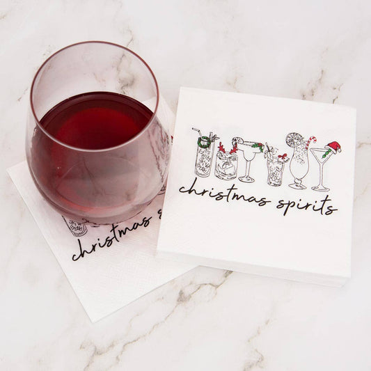 Christmas Spirits Cocktail Napkins    White/Multi   5"