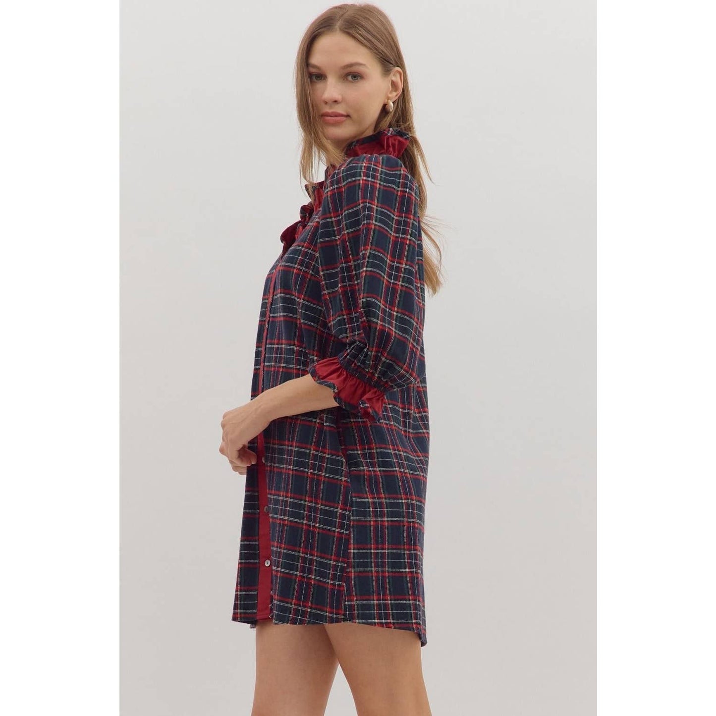 Plaid puff sleeve mini dress
