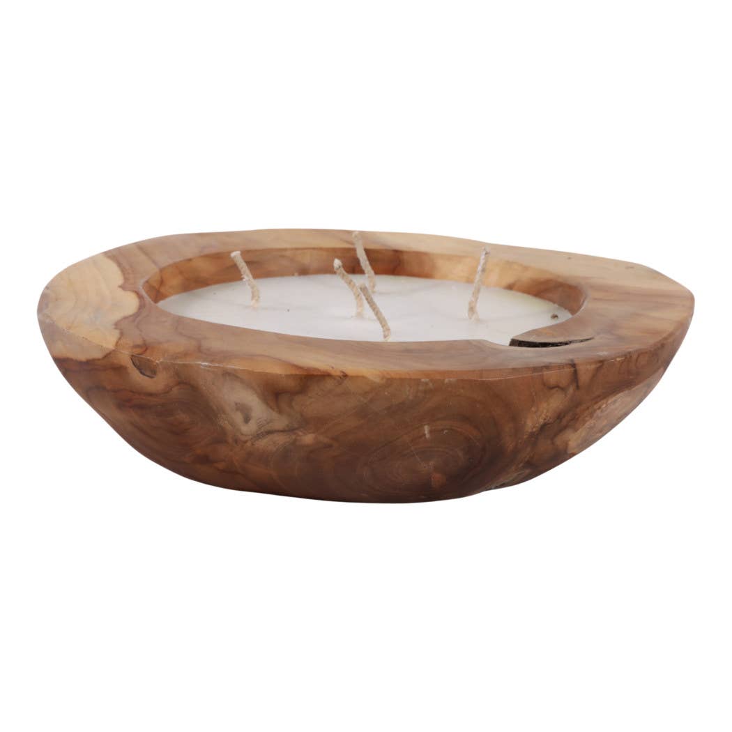 Scented Candle -Vanilla Soy Wax in Brown Teakwood Bowl, 35Oz