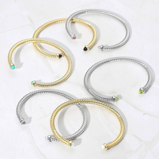 Stone Tip Twisted Cable Cuff Bracelet