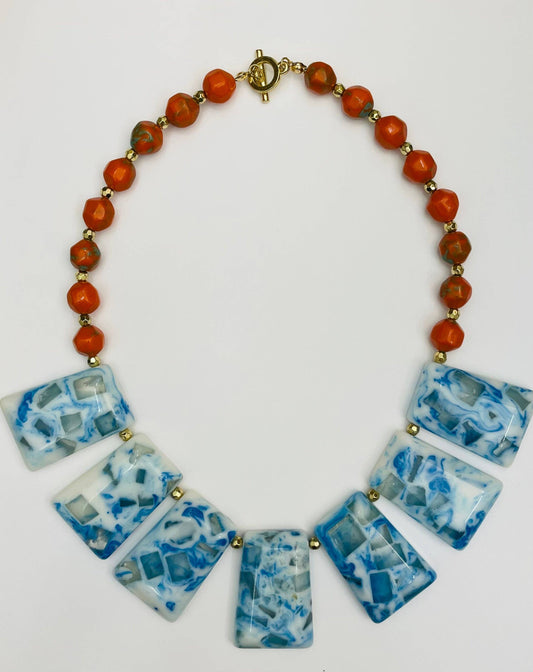 Beaded Block Collar (orange/ocean)