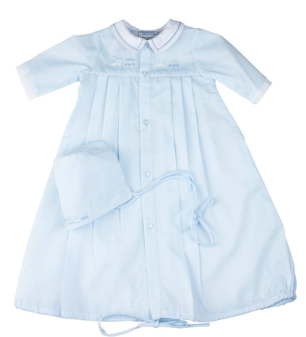 Preemie Train Pleated Take Me Home Gown with Hat