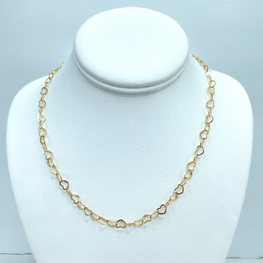 18k Gold Filled 2mm Linked Hearts Chain Necklace or Bracelet