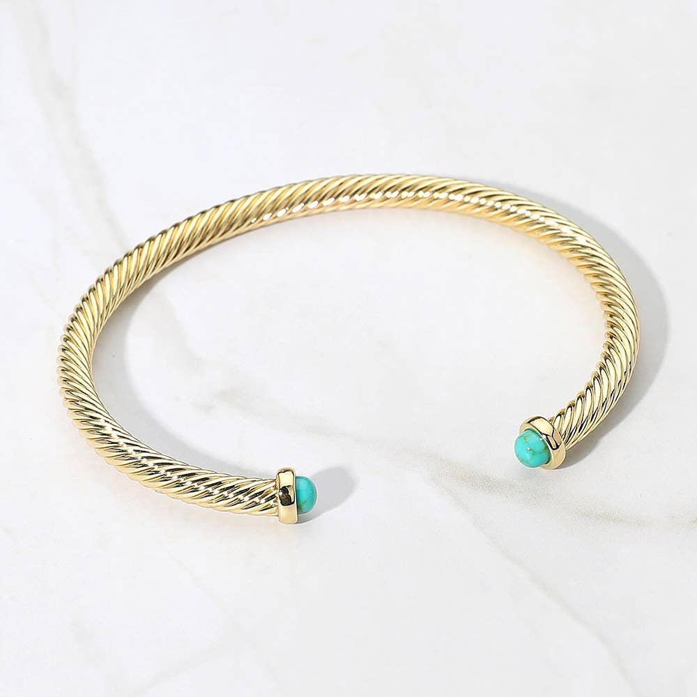 Stone Tip Twisted Cable Cuff Bracelet
