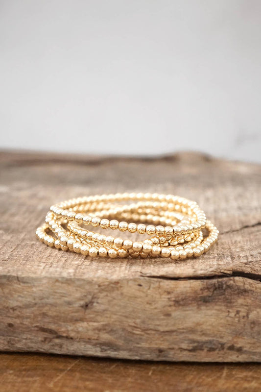Small ball beads bracelet stack of 5 bracelets Gold tone