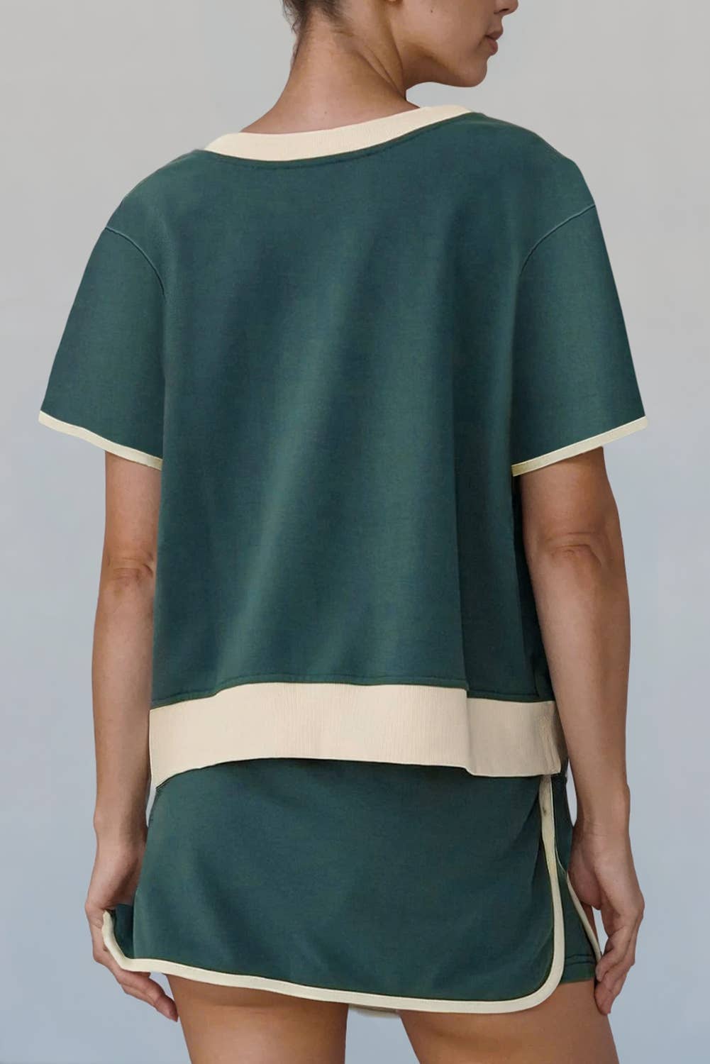 Colorblock Drop Shoulder T Shirt & Skirt Set