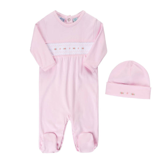 Baby Girl`s Smocked Flower Romper w/Hat