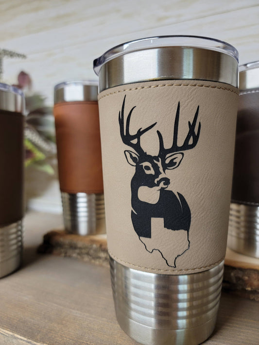 Whitetail State Engraved Leather Insulated Tumbler. MISSISSIPPI