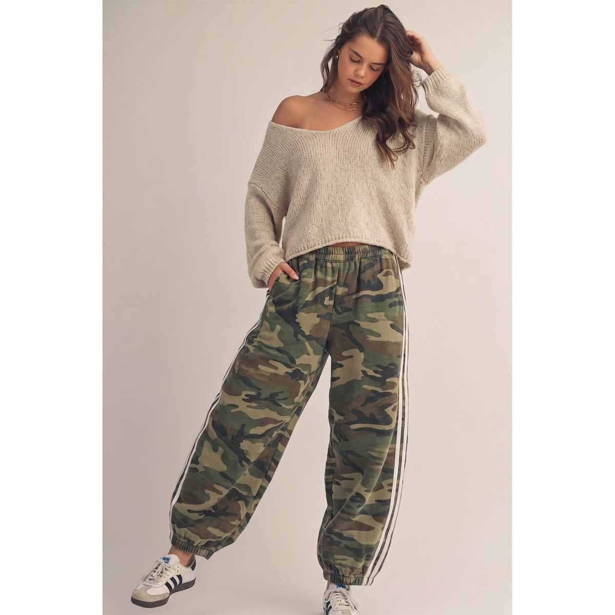 Soft Washed Vintage Camo Four Stripe Track Jogger Pants